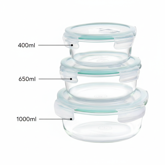 Glass Tupperware Set 3 Pcs